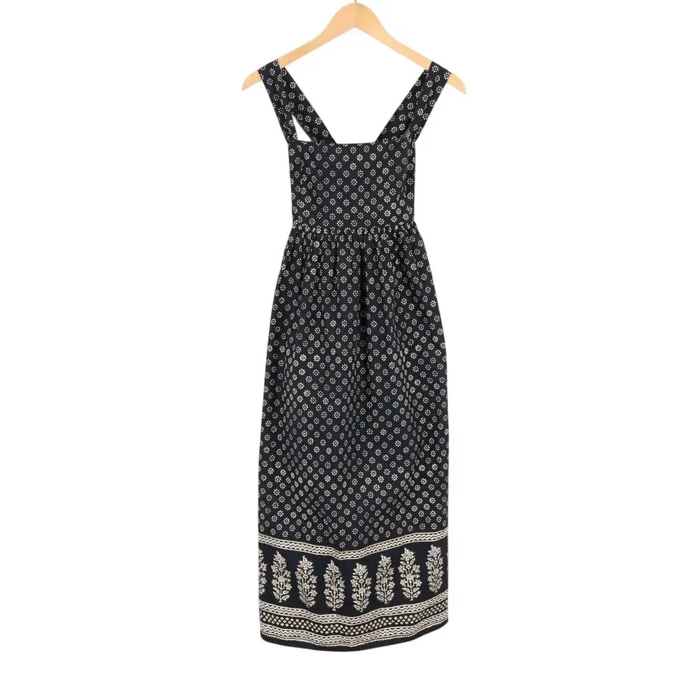 NWT J.Crew Square Neck Cotton Poplin Midi Dress Block Print Faded Black Size 0
